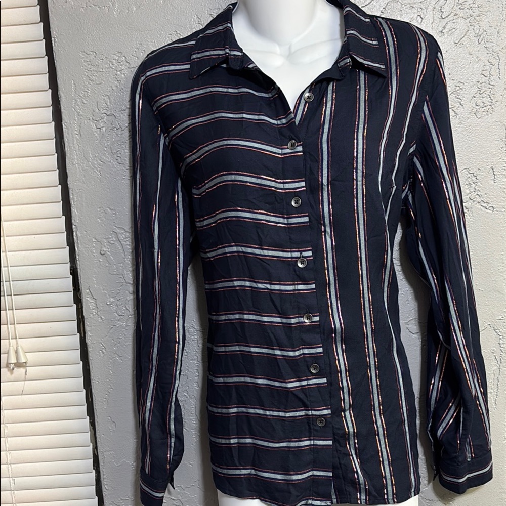 Dress Barn Navy and White Striped Shirt